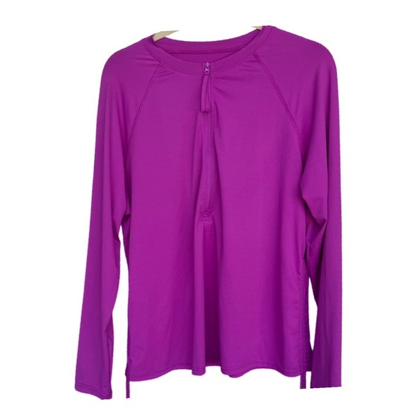 Sol Borne Tops - Sol Borne Womens 1X Magenta Purple Quarter Zip Sun Shirt Long Sleeve Side Cinch